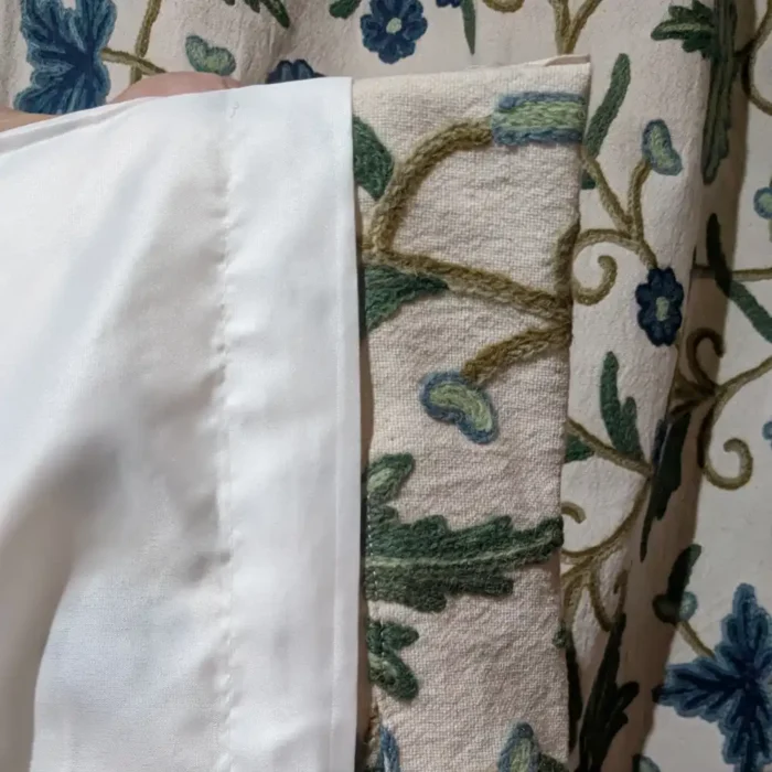 Blue Curtain in Premium Cotton with All-Over Hand Crewelwork from Kashmir - Image 4