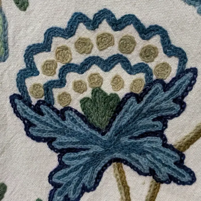 Blue Curtain in Premium Cotton with All-Over Hand Crewelwork from Kashmir - Image 5