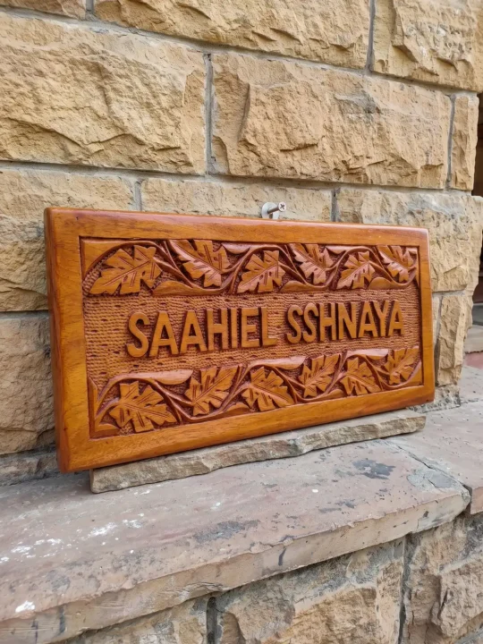 Handmade Nameplate in Kashmiri Walnut Wood Carved for Home, Office, etc Entrance Outdoor