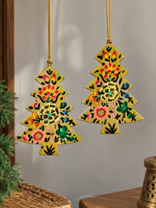 Set of 2 Kashmiri Paper Machie Christmas Trees