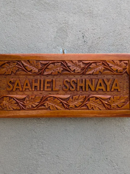 Kashmiri Walnut Wooden Carved Handmade Nameplate for Home, Office, etc Entrance Outdoor