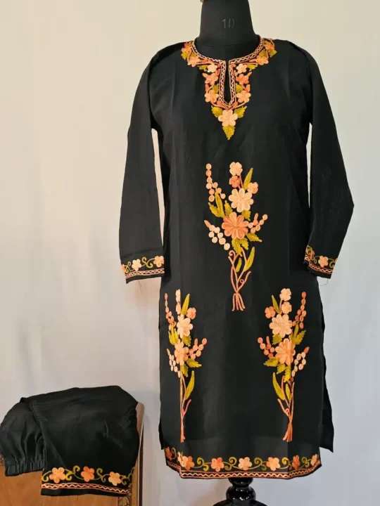 Kashmiri Black Kurta Set with Aari Embroidery - Falaq