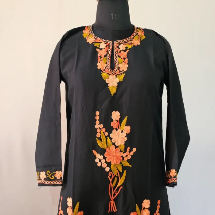 Kashmiri Black Kurta Set with Aari Embroidery - Falaq - Image 2