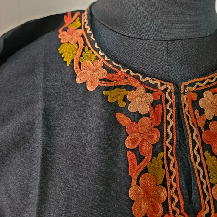 Kashmiri Black Kurta Set with Aari Embroidery - Falaq - Image 3
