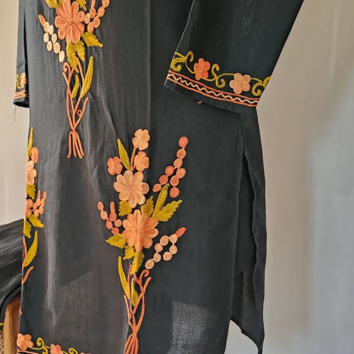 Kashmiri Black Kurta Set with Aari Embroidery - Falaq - Image 4
