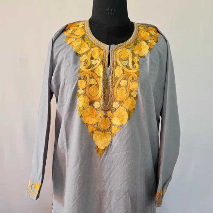 Kashmiri Dark Grey Kurta Set with Aari Embroidery - Falaq - Image 2