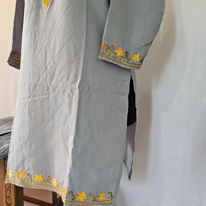 Kashmiri Dark Grey Kurta Set with Aari Embroidery - Falaq - Image 4
