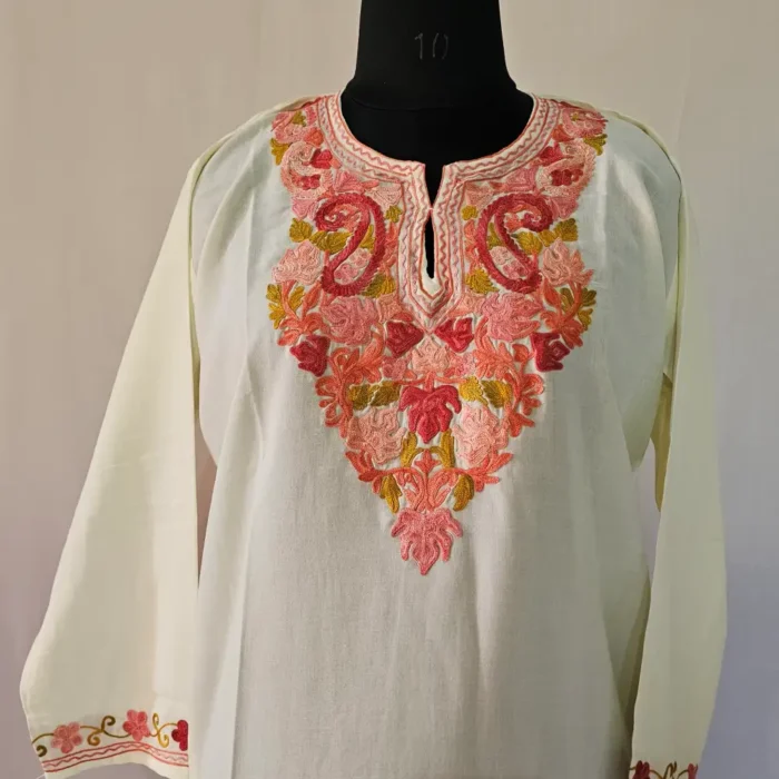 Kashmiri Creamy Kurta Set with Aari Embroidery - Falaq - Image 2