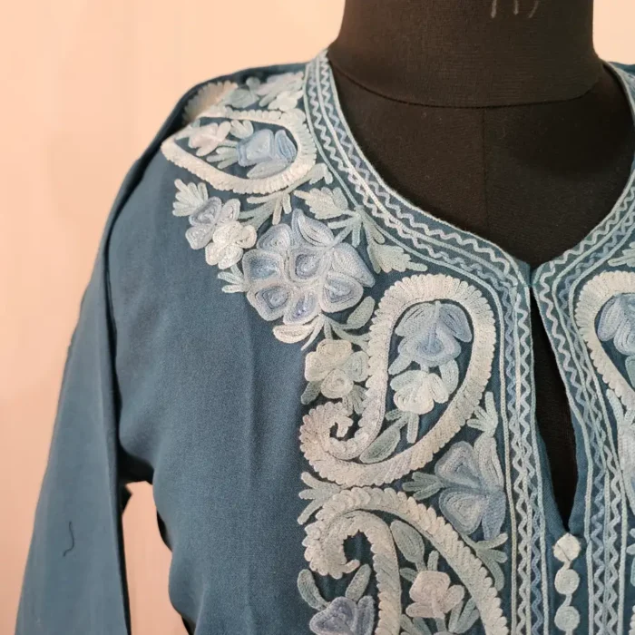 Kashmiri Teal Blue Kurta Set with Aari Embroidery - Falaq - Image 3