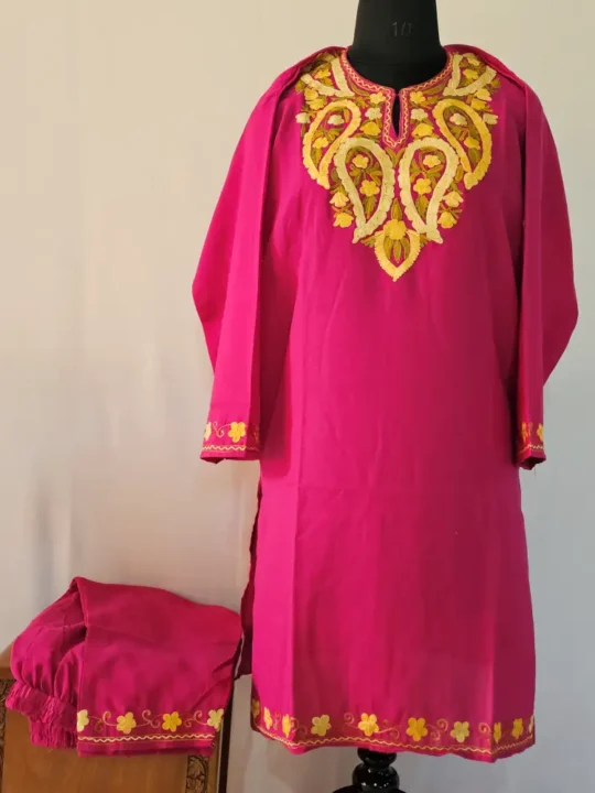 Magenta Kashmiri Kurta Set with Aari Embroidery - Falaq