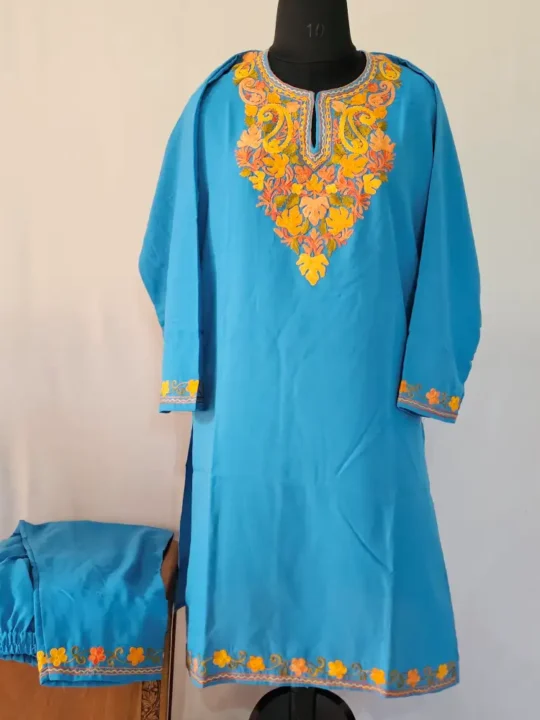 Blue Kashmiri Kurta Set with Aari Embroidery - Falaq