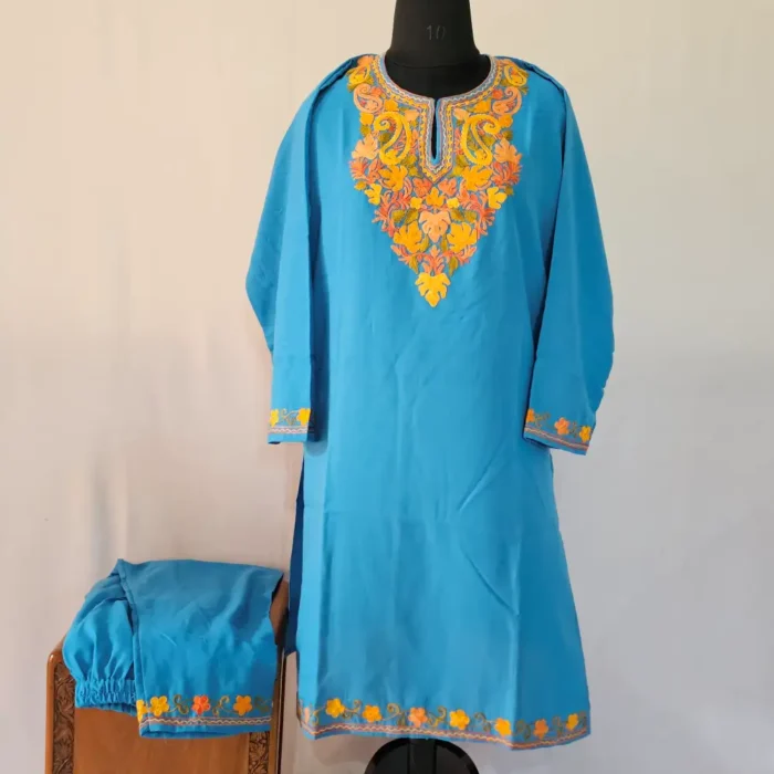 Blue Kashmiri Kurta Set with Aari Embroidery - Falaq