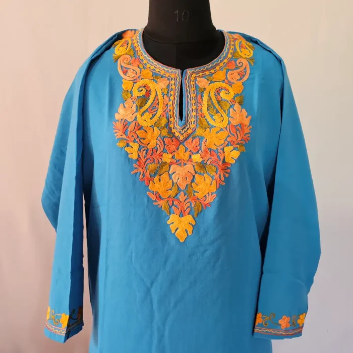 Blue Kashmiri Kurta Set with Aari Embroidery - Falaq - Image 2