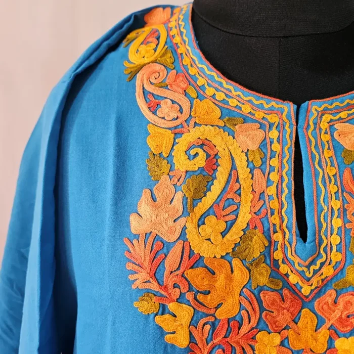 Blue Kashmiri Kurta Set with Aari Embroidery - Falaq - Image 3