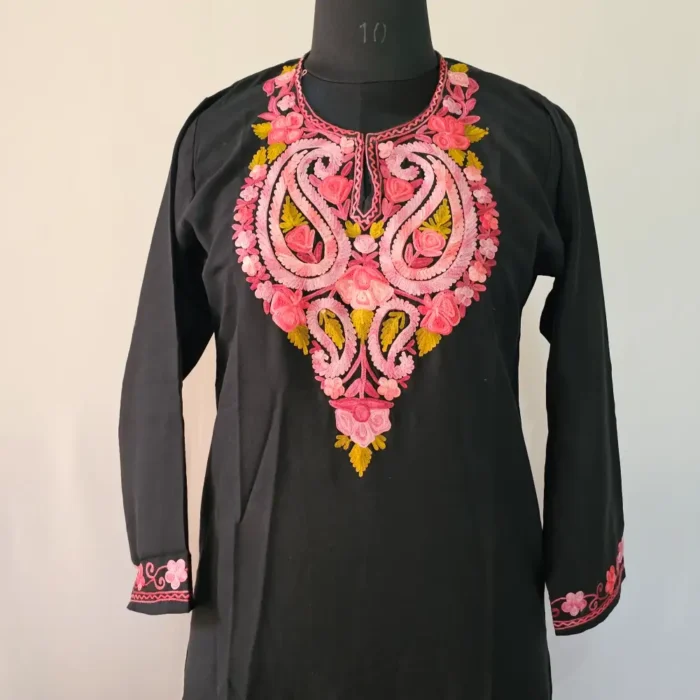 Black Kashmiri Kurta Set with Aari Embroidery - Falaq - Image 2