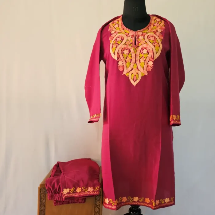 Maroon Kashmiri Kurta Set with Aari Embroidery - Falaq