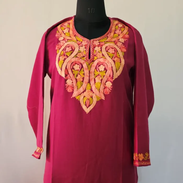 Maroon Kashmiri Kurta Set with Aari Embroidery - Falaq - Image 2