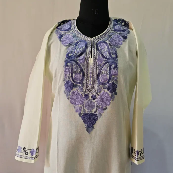 Creamy Kashmiri Kurta Set with Aari Embroidery - Falaq - Image 2