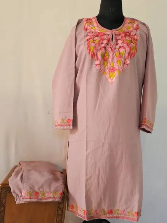Lavendar Kashmiri Kurta Set with Aari Embroidery - Falaq