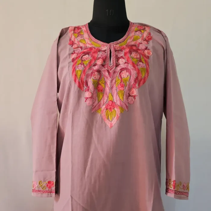 Light Pink Kashmiri Kurta Set with Aari Embroidery - Falaq - Image 2
