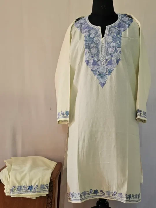 Kashmiri Kurta Set with Aari Embroidery in CreamColor - Falaq