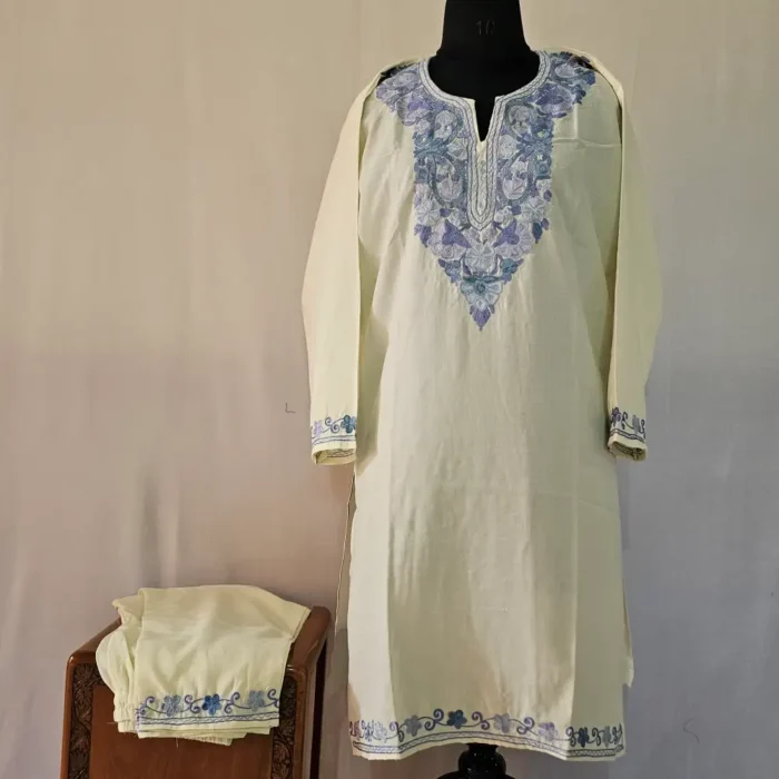 Kashmiri Kurta Set with Aari Embroidery in CreamColor - Falaq