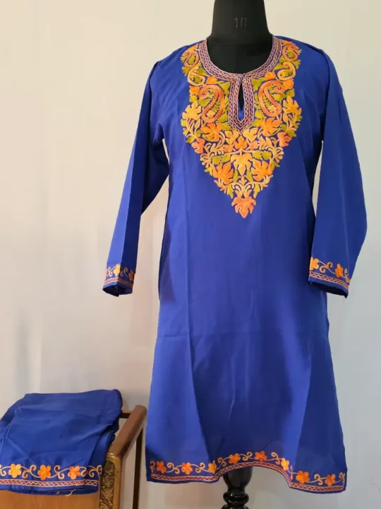 Kashmiri Royal Blue Kurta Set with Aari Embroidery - Falaq
