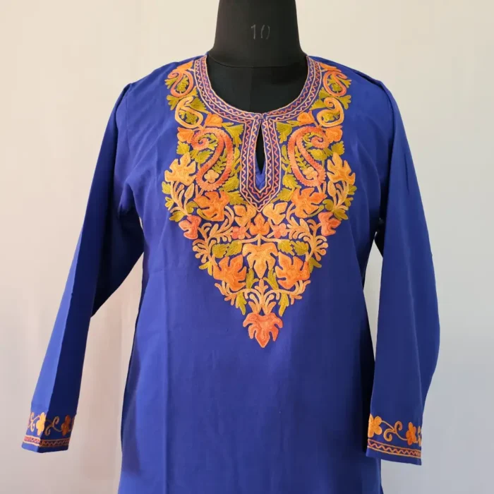 Kashmiri Royal Blue Kurta Set with Aari Embroidery - Falaq - Image 2