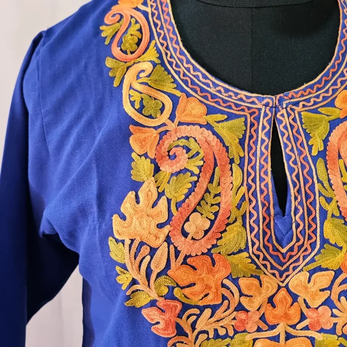 Kashmiri Royal Blue Kurta Set with Aari Embroidery - Falaq - Image 3