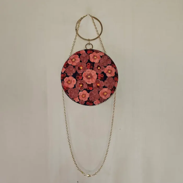 Dark Blue Aari Work Round Kashmiri Clutch with Sling - Pahalgam Collection - Image 2