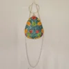 Almond-Shaped Aari Embroidered Grey Velvet Clutch with Sling