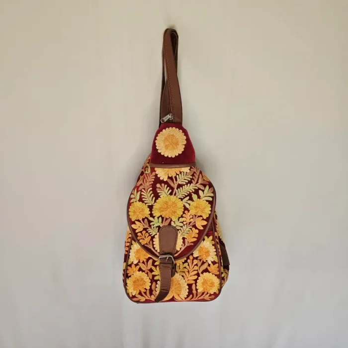 Kashmiri Aari Embroidered Multi-Way Red Backpack | Arabian Pithoo - Pahalgam - Image 7