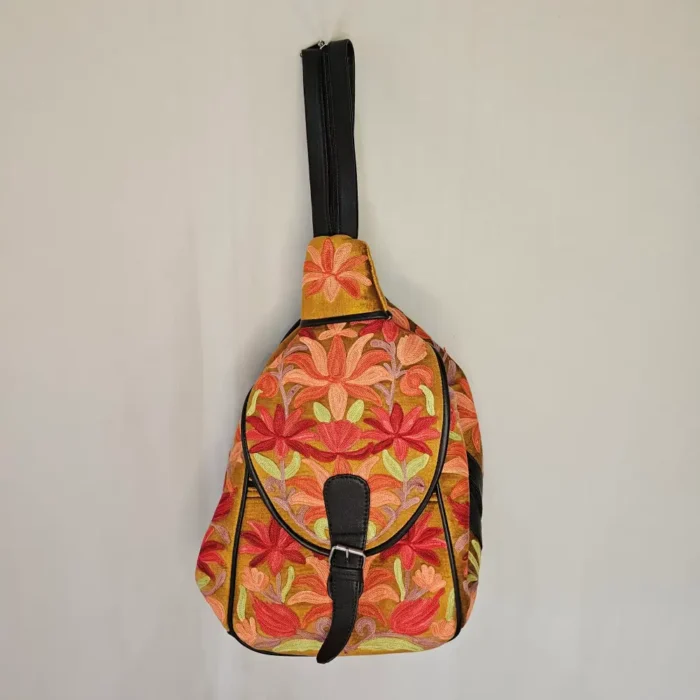 Kashmiri Mustard Convertible Backpack - Aari Detail | Arabian Pithoo  - Pahalgam - Image 7