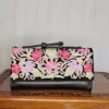 Rich Black PU Wallet with Floral Aari Embroidery and Handle