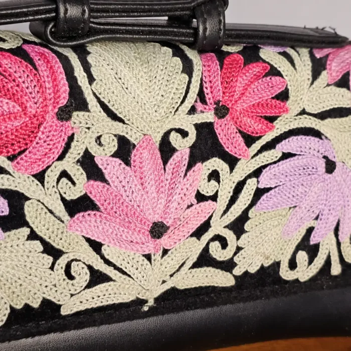 Kashmiri Rich Black Wallet with Floral Aari Embroidery and Handle - Pahalgam Collection - Image 2