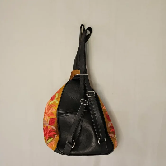 Kashmiri Mustard Convertible Backpack - Aari Detail | Arabian Pithoo  - Pahalgam - Image 2