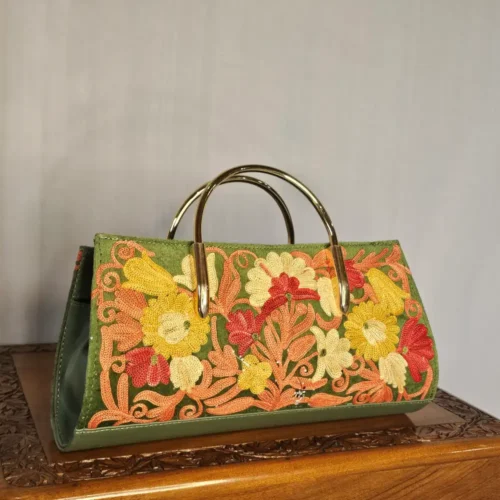 Kashmiri Clutch with Classic Aari Detailing and Steel Handle