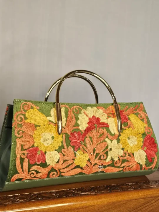 Kashmiri Clutch with Classic Aari Detailing and Steel Handle