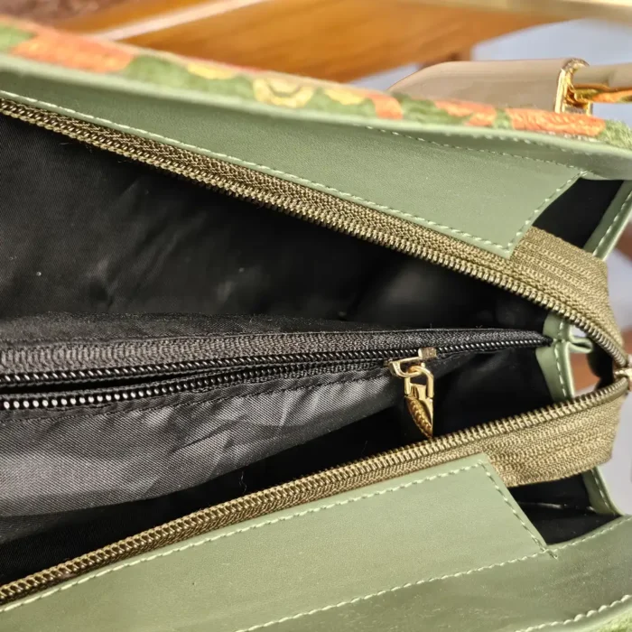 Kashmiri Clutch with Classic Aari Detailing and Steel Handle - Image 4