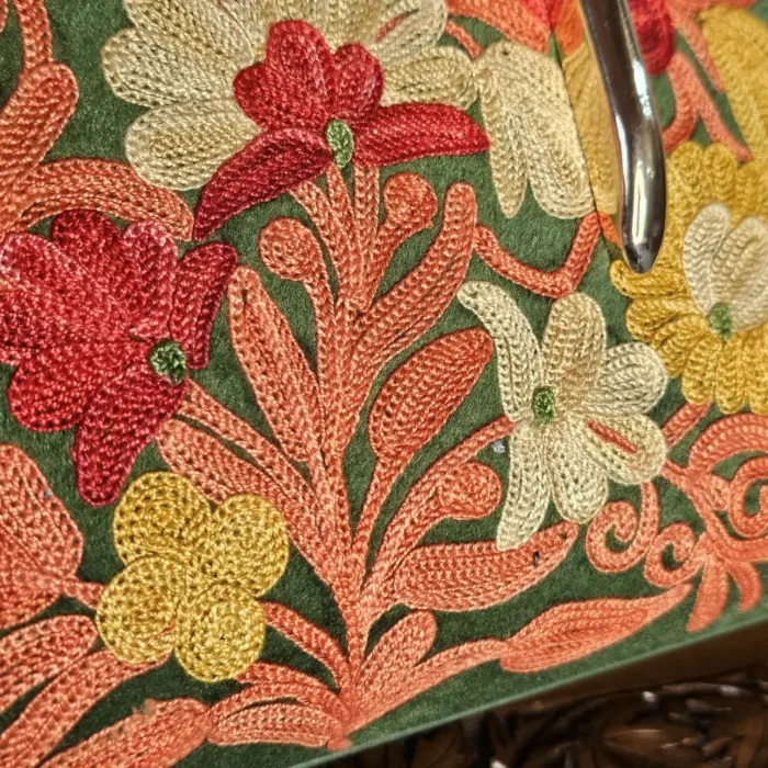 Kashmiri Clutch with Classic Aari Detailing and Steel Handle - Image 5