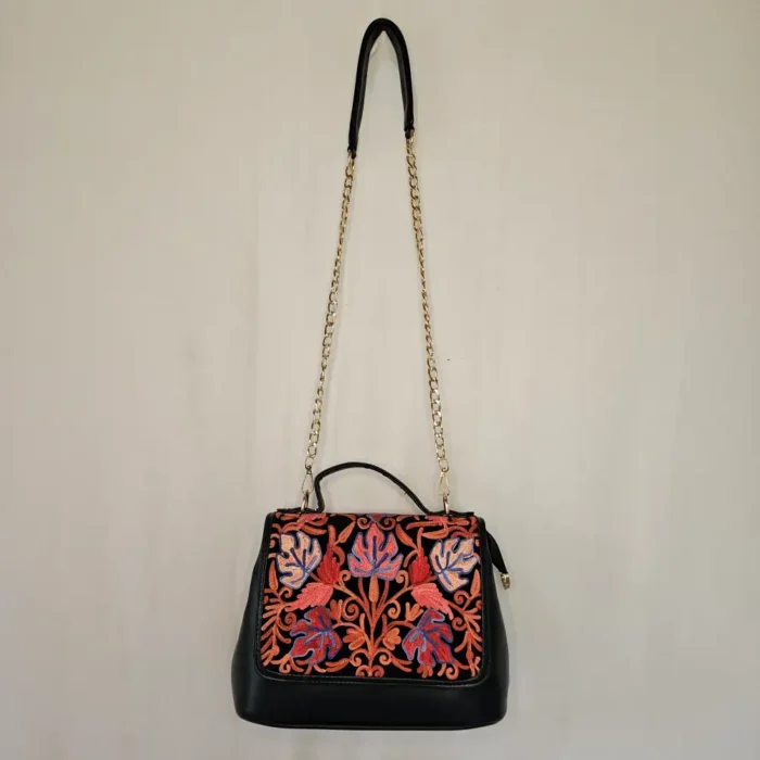 Kashmiri Black Flip Sling Bag with Aari Embroidery and Dual Carry - Pahalgam Collection - Image 2