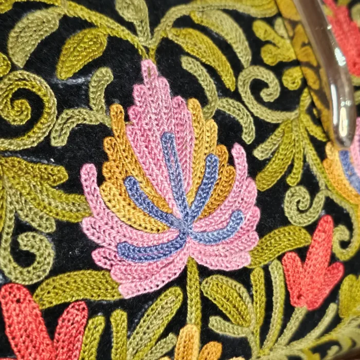 Kashmiri Aari Black Clutch with Sling and Steel Handle - Image 4