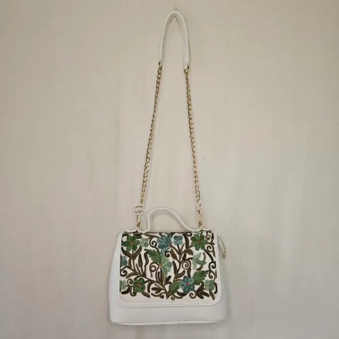 Kashmiri White Aari Embroidered Flip Bag with Sling - Pahalgam Collection - Image 2