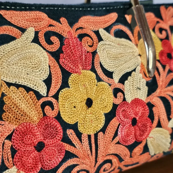 Kashmiri Aari Embroidered Green Clutch with Steel Handle - Pahalgam Collection - Image 4