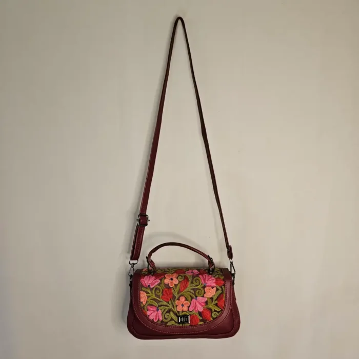 Kashmiri Small Maroon Handbag | Sling with Top Handle - Aari Work - Pahalgam Collection - Image 2