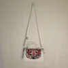 Small White PU Handbag | Sling with Top Handle - Aari Work