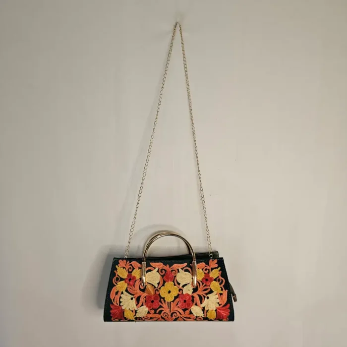 Kashmiri Aari Embroidered Green Clutch with Steel Handle - Pahalgam Collection - Image 2