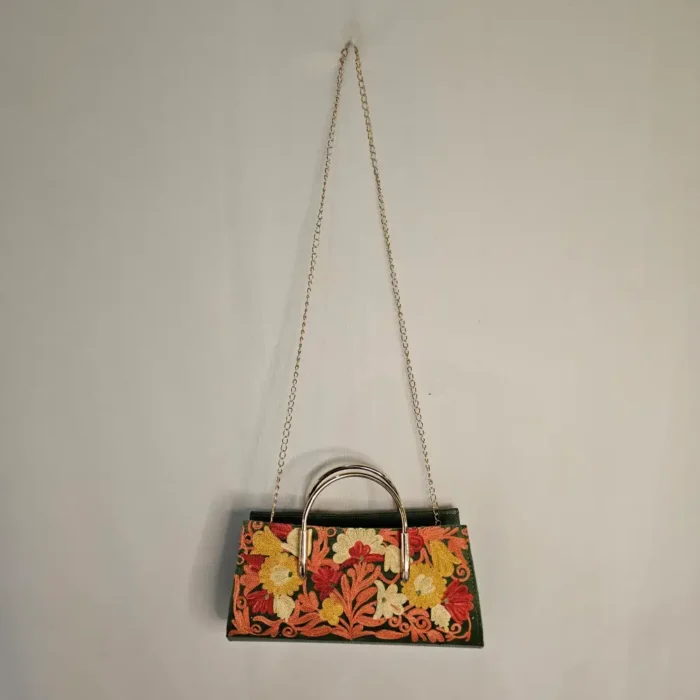 Kashmiri Clutch with Classic Aari Detailing and Steel Handle - Image 2