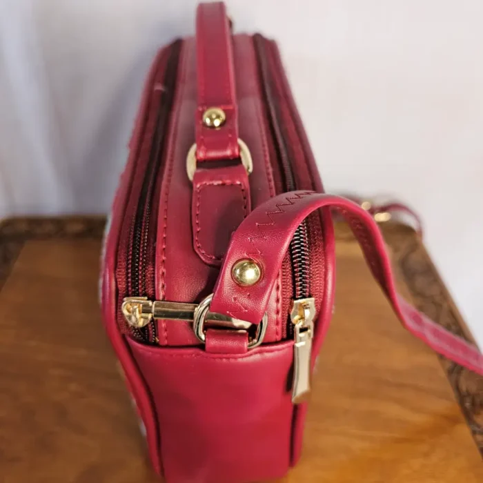 Kashmiri Aari Embroidered Maroon Messenger Box Bag with Sling - Pahalgam Collection - Image 3