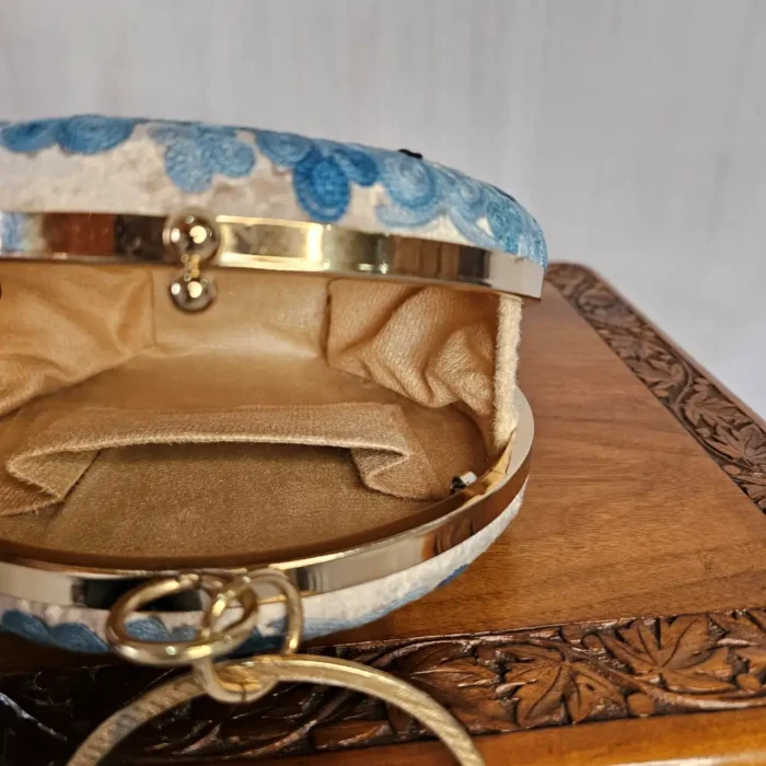 Kashmiri Aari Embroidered Round Beige Color Clutch with Sling - Pahalgam Collection - Image 3